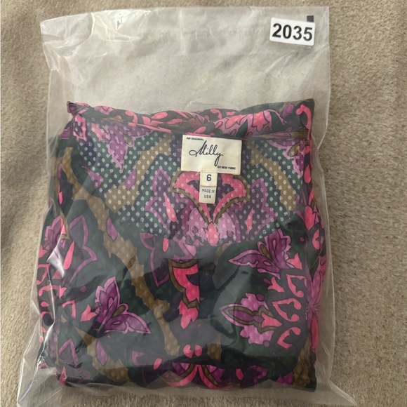 Milly Jewel Tones Multi Color Print Blouse Purple Silk Top Size 6 NWOT - Picture 9 of 9